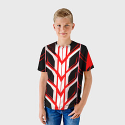 Футболка детская Красные полосы на чёрно-белом фоне, цвет: 3D-принт — фото 2