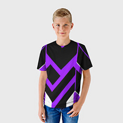 Футболка детская Фиолетово-белые полосы на чёрном фоне, цвет: 3D-принт — фото 2