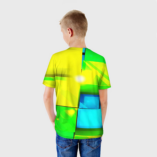 Детская футболка Зелёные кубы разломы / 3D-принт – фото 4