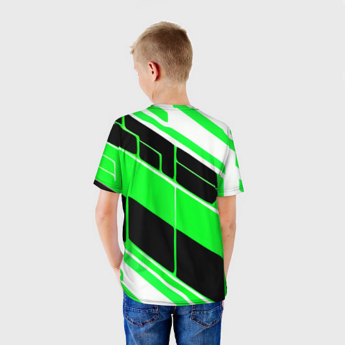 Детская футболка Зелёно-белые полосы и чёрный фон / 3D-принт – фото 4