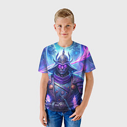 Футболка детская Самурай ледяной фэнтезийный синий стиль - вьюга, цвет: 3D-принт — фото 2