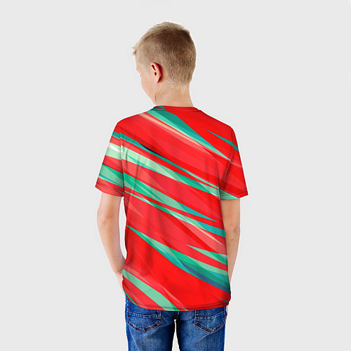 Детская футболка Красный и бирюзовый абстрактный полосы / 3D-принт – фото 4
