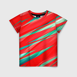 Детская футболка Красный и бирюзовый абстрактный полосы