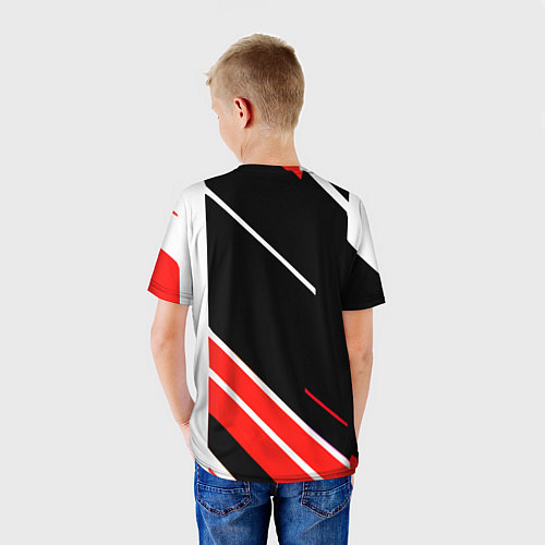 Детская футболка Бело-красные полосы на чёрном фоне / 3D-принт – фото 4