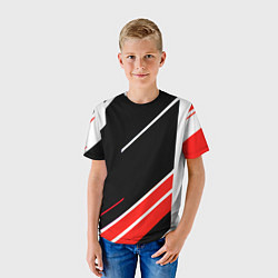Футболка детская Бело-красные полосы на чёрном фоне, цвет: 3D-принт — фото 2