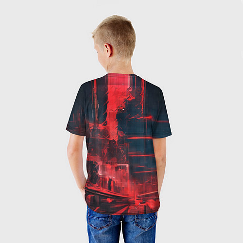 Детская футболка Киборг в красно неоне / 3D-принт – фото 4