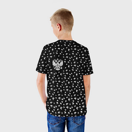 Детская футболка Герб РФ и ласточки на чёрном / 3D-принт – фото 4