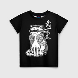 Детская футболка Кот самурай - вакидзаси в зубах