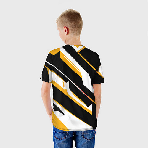 Детская футболка Жёлто-белые широкие линии на чёрном фоне / 3D-принт – фото 4