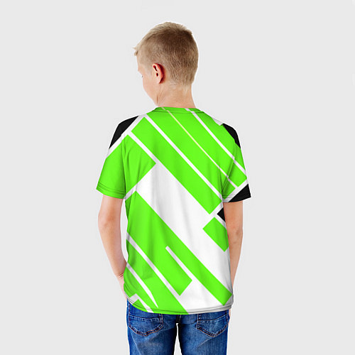Детская футболка Зелёные широкие линии на белом фоне / 3D-принт – фото 4