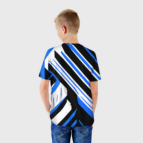 Детская футболка Чёрно-синие полосы на белом фоне / 3D-принт – фото 4