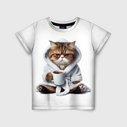 Детская футболка Котик в халате и кофе