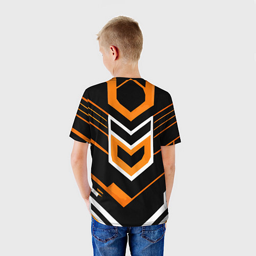 Детская футболка Полосы и оранжево-белый шестиугольник / 3D-принт – фото 4