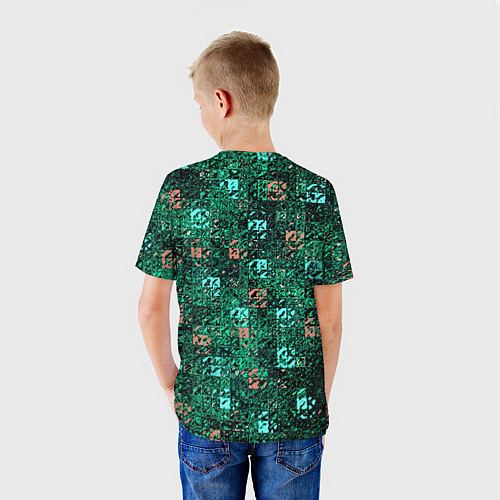 Детская футболка Тёмный зелёный текстурированный кубики / 3D-принт – фото 4
