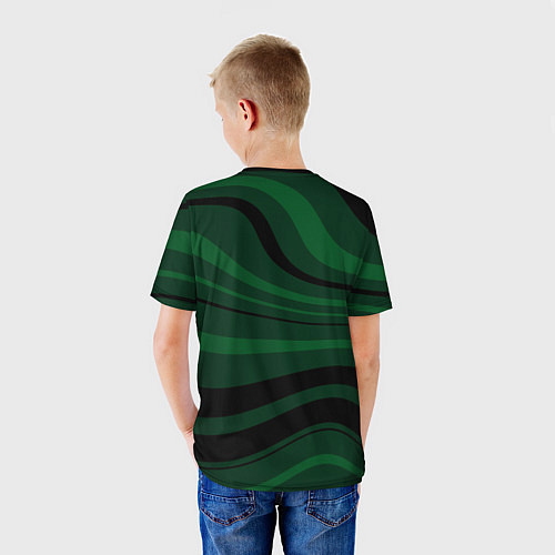 Детская футболка Тёмный зелёный волнистые полосы / 3D-принт – фото 4