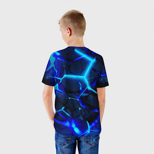 Детская футболка Яркие голубые неоновые плиты в разломе / 3D-принт – фото 4