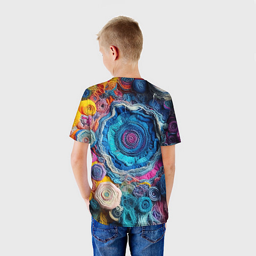 Детская футболка Вязаные цветы - пэчворк / 3D-принт – фото 4