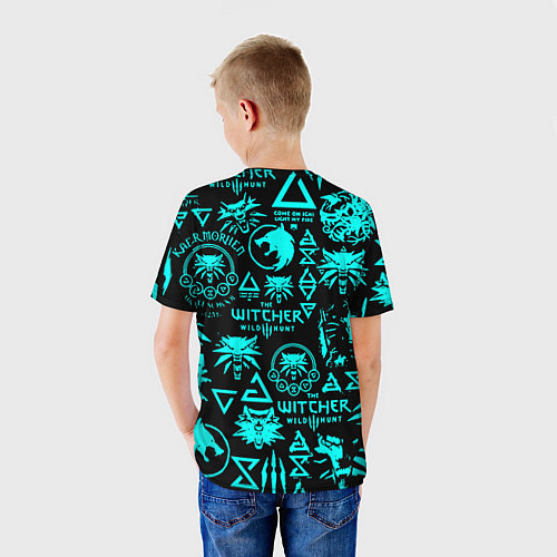 Детская футболка Ведьмак неоновые логотипы / 3D-принт – фото 4