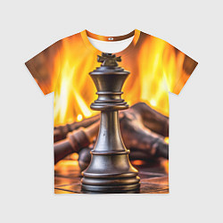 Детская футболка Шахматы - король на фоне огня