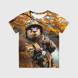 Футболка детская Выдра на осенней рыбалке, цвет: 3D-принт