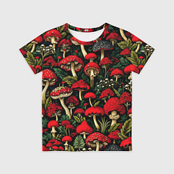 Детская футболка Лесные красные грибы мухоморы - паттерн