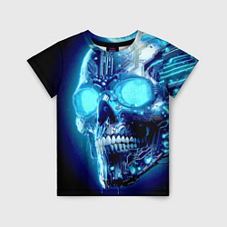 Футболка детская Neon cyber skull - ai art, цвет: 3D-принт