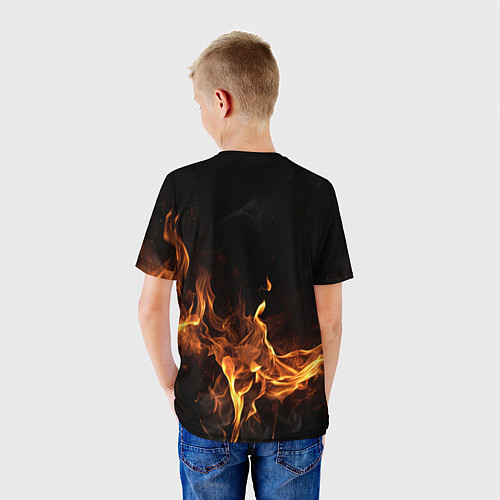 Детская футболка Deadlock logo на фоне огня / 3D-принт – фото 4