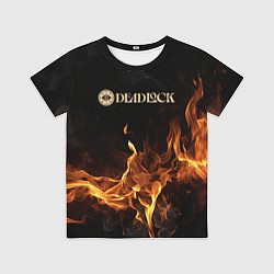 Детская футболка Deadlock logo на фоне огня