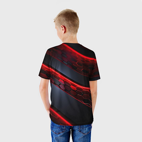 Детская футболка Deadlock logo красные соты и неон / 3D-принт – фото 4