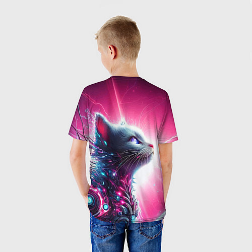 Детская футболка Космический кибер котёнок - неоновое свечение / 3D-принт – фото 4