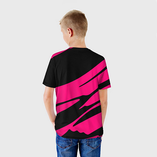 Детская футболка Чёрный с ярко-розовыми полосами / 3D-принт – фото 4
