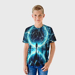 Футболка детская Человек и неоновая планета - нейроарт, цвет: 3D-принт — фото 2