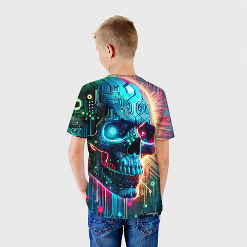 Детская футболка Cool cyber skull - neon glow / 3D-принт – фото 4