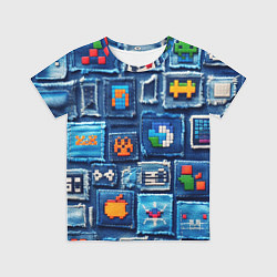 Детская футболка Пиксельные символы на пэчворк