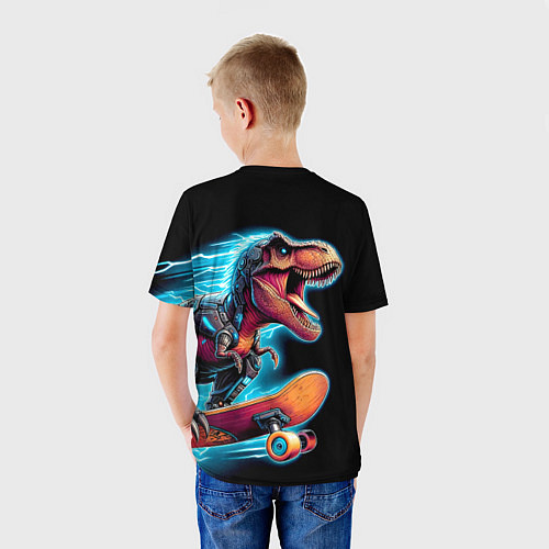 Детская футболка Cool Dino on a skateboard - neon glow fantasy / 3D-принт – фото 4