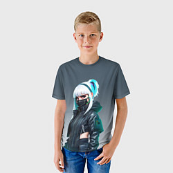Футболка детская Красивая блондинка в маске - киберпанк, цвет: 3D-принт — фото 2
