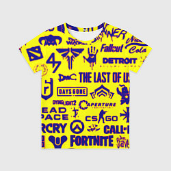 Детская футболка Логотипы игр на жёлтом