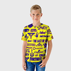 Футболка детская Логотипы игр на жёлтом, цвет: 3D-принт — фото 2