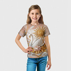 Футболка детская Фарфоровый лебедь и солнце на розовом мраморе, цвет: 3D-принт — фото 2