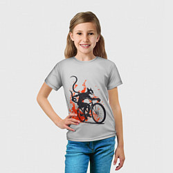 Футболка детская Чёрный демонический кот на велосипеде, цвет: 3D-принт — фото 2
