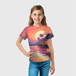 Футболка детская Летний домик пальмы закат, цвет: 3D-принт — фото 2