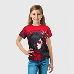 Футболка детская Девушка в стиле аниме в куртке на красном фоне, цвет: 3D-принт — фото 2