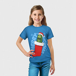 Футболка детская Новогодний Рик огурчик - Merry Rickmas, цвет: 3D-принт — фото 2