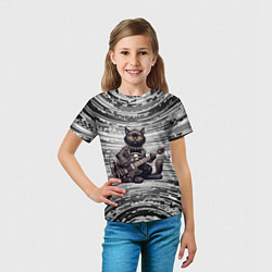 Футболка детская Чёрный кот играет на гитаре - нейроарт, цвет: 3D-принт — фото 2