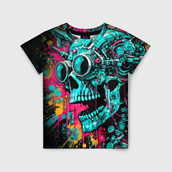 Детская футболка Cyber skull sketch - color blots