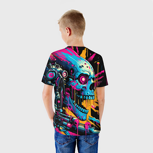 Детская футболка Cool cyber skull - ai art / 3D-принт – фото 4