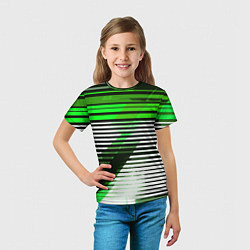 Футболка детская Зелёно-чёрные полосы на белом фоне, цвет: 3D-принт — фото 2