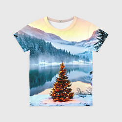 Детская футболка Новогодняя елочка на берегу озера