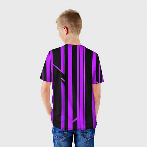 Детская футболка Толстые фиолетовые полосы на чёрном фоне / 3D-принт – фото 4