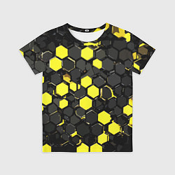 Детская футболка Жёлто-серые шестиугольники на чёрном фоне